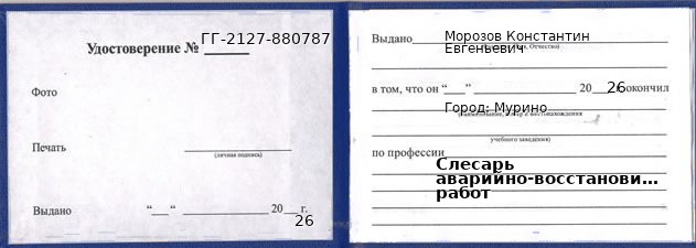 Образец удостоверения слесаря аварийно-восстановительных работ в Мурино с печатью и подписью