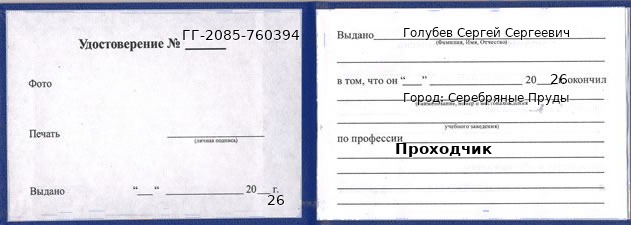 Образец удостоверения проходчика в Серебряных Прудах с печатью и подписью